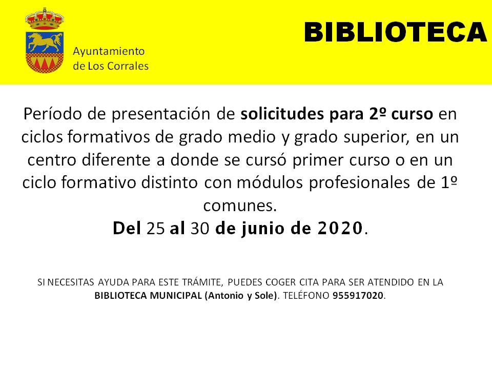 plazo de estudios biblioteca 2curso cambio de centro